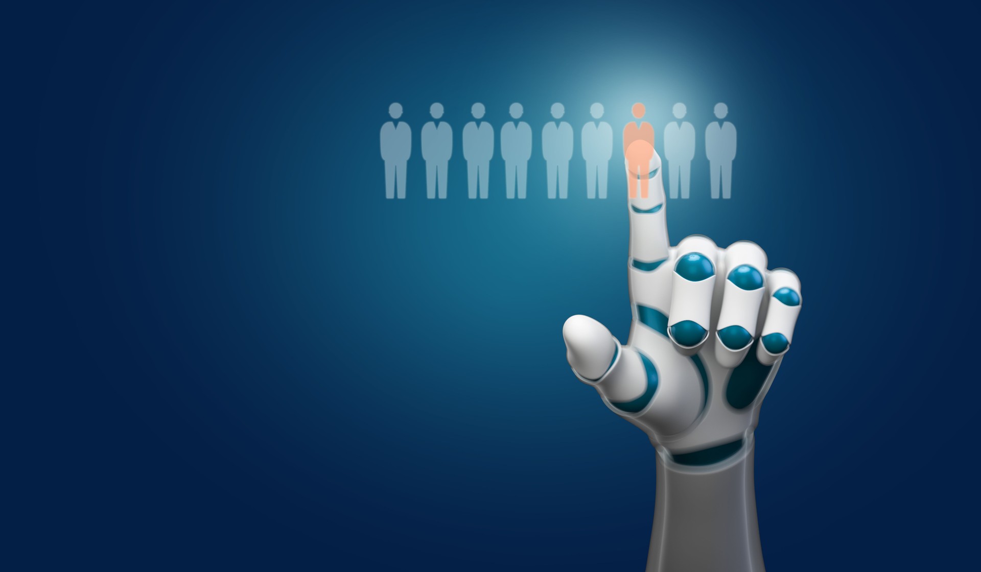 robot hand selecting a person symbol out of many - 3d illustration